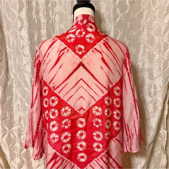Bl-nk Anthropologie Lia Shibori Pink & Red Tie Dye Kimono Cardigan - Picture 8 of 13
